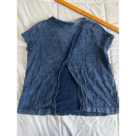 Universal thread blue slit open back short sleeve 100% cotton‎ T-shirt - Picture 5 of 5
